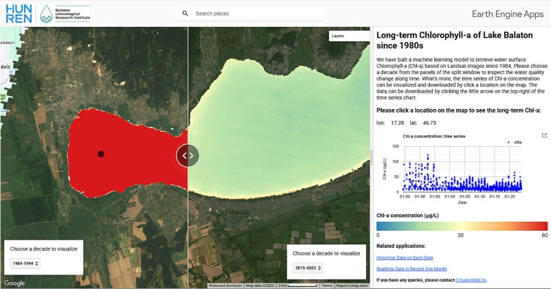 The interactive online application generated with GEE for inspecting long-term Chl-a concentration and comparing Chl-a between two Landsat-observed timestamps