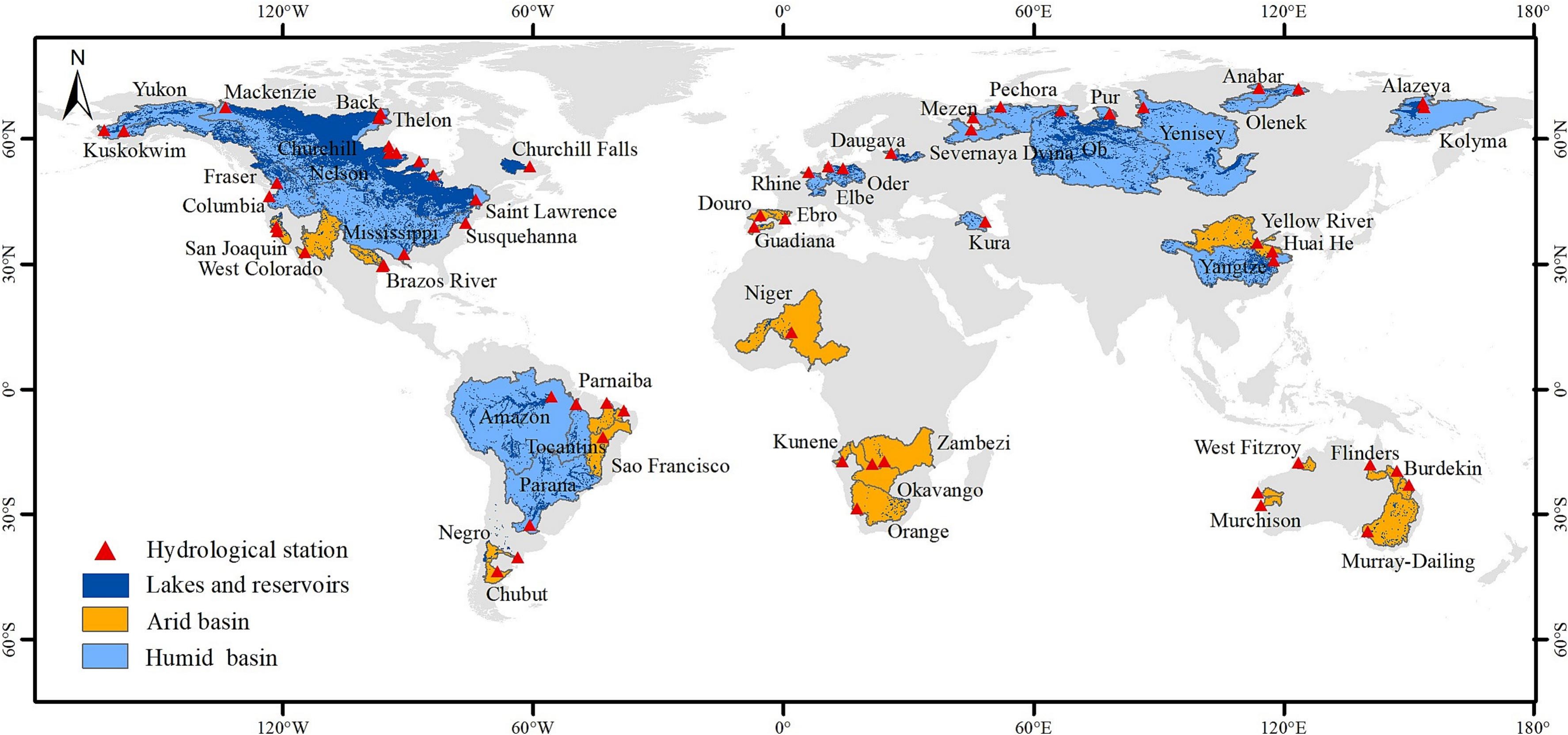 Spatial distribution of the selected basins